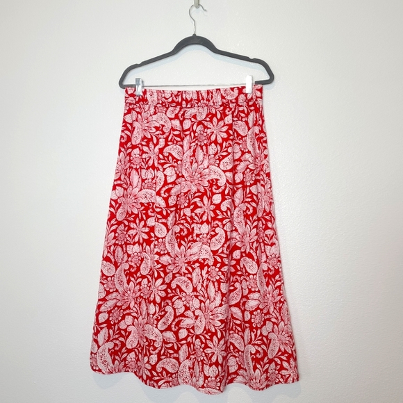 LOFT Paisley Tropical Print Button Front Midi Skirt in Red - Picture 9 of 9